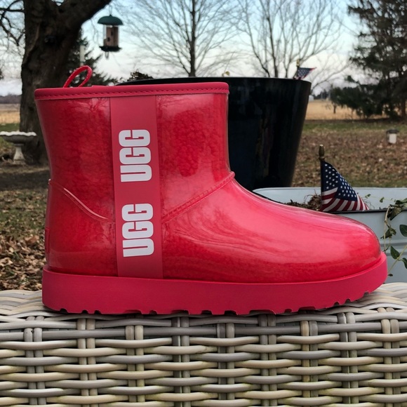 UGG Boots Pink Red PVC 9 Waterproof NEW - Picture 9 of 12
